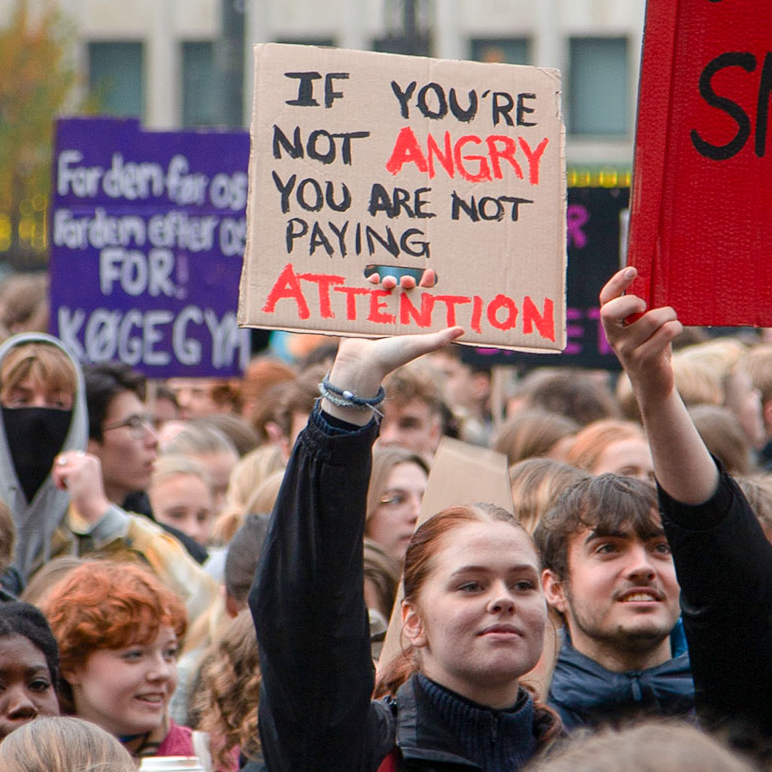 Unge demonstrerer på Slotspladsen