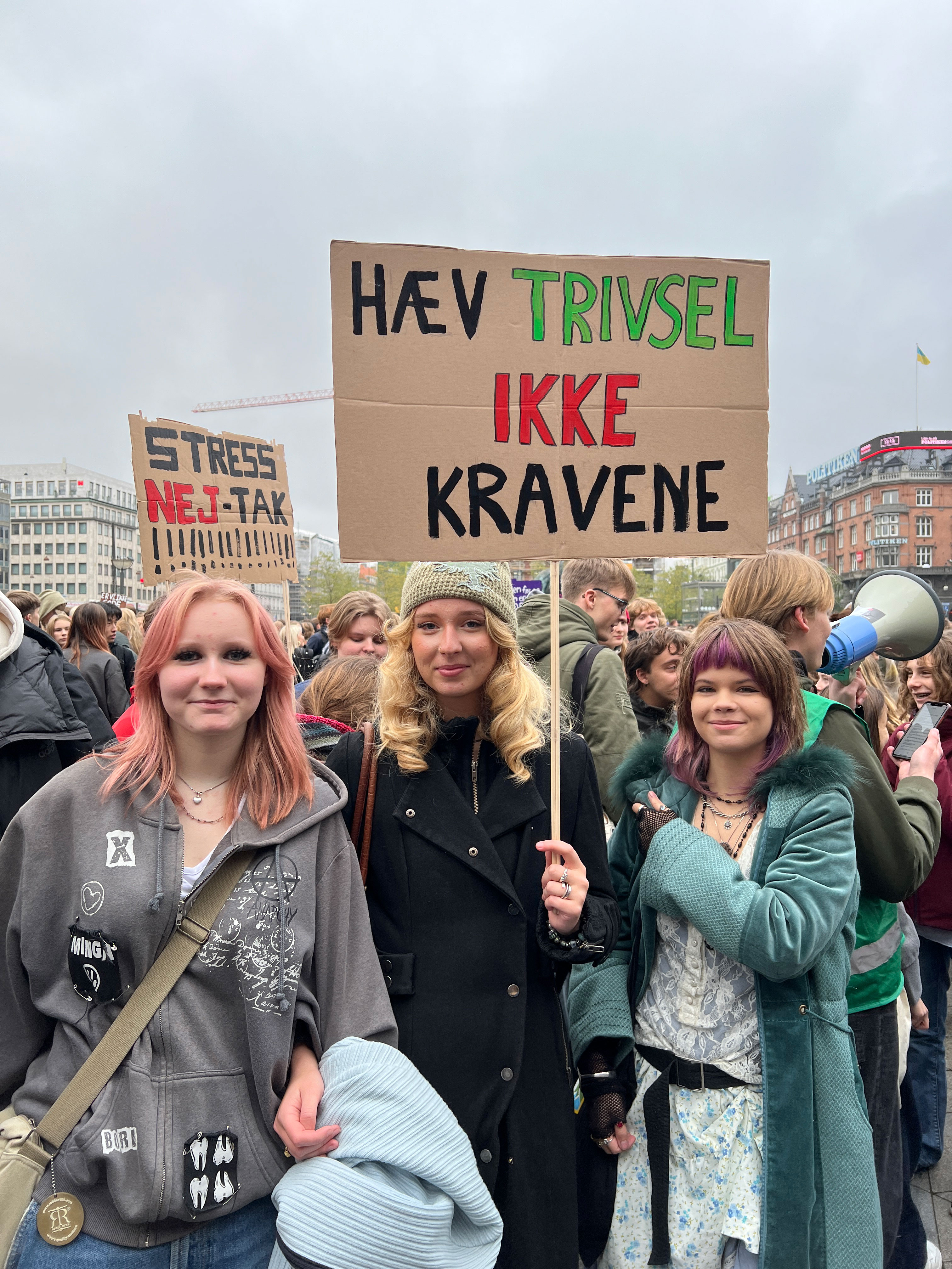 Unge demonstrerer på Slotspladsen imod regeringens uddannelsespolitik